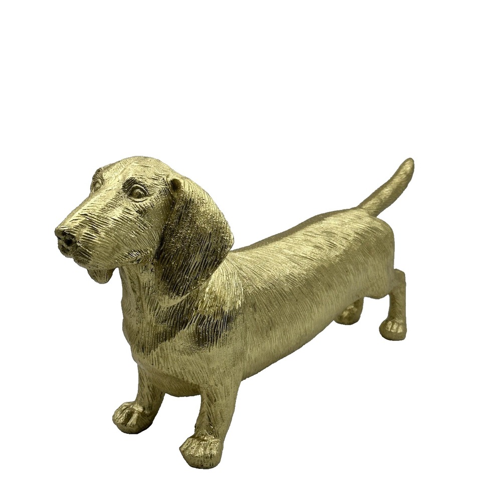 Modern Glam Gold Dachshund Figurine Metallic Dog Sculpture Home Office Décor